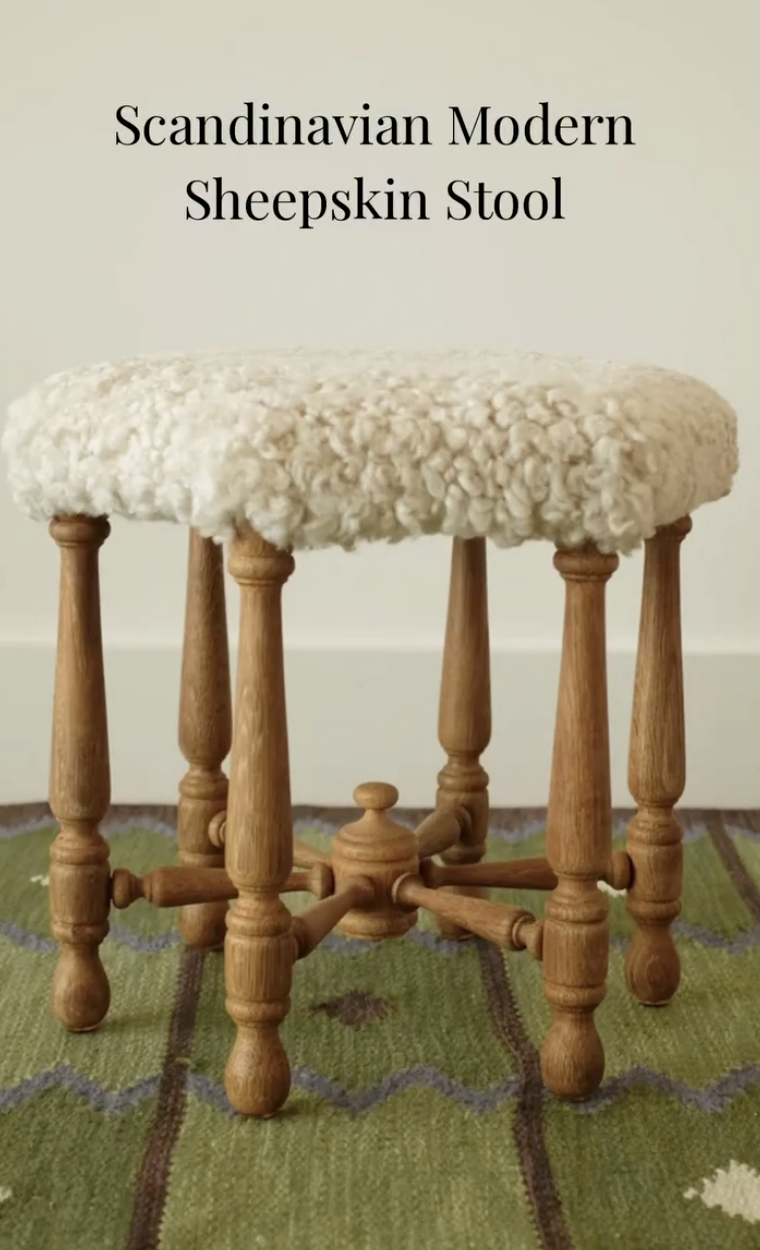 3. Wood stool with a sheepskin seat